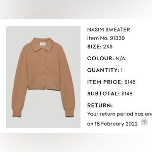 Aritzia nasim cropped cardigan sweater tan size 2xs